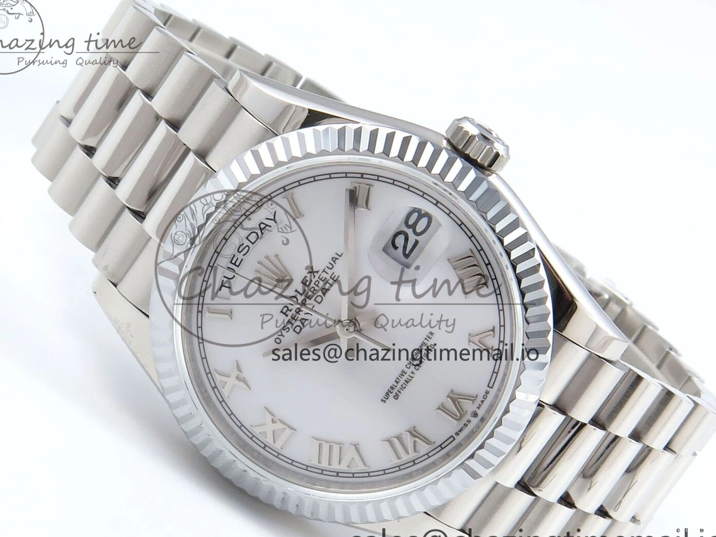 0517 Unique Day Date 36 SS 128236 KF 1:1 Best Edition White Roman Dial on President Bracelet A2836 (Gain Weight) 498